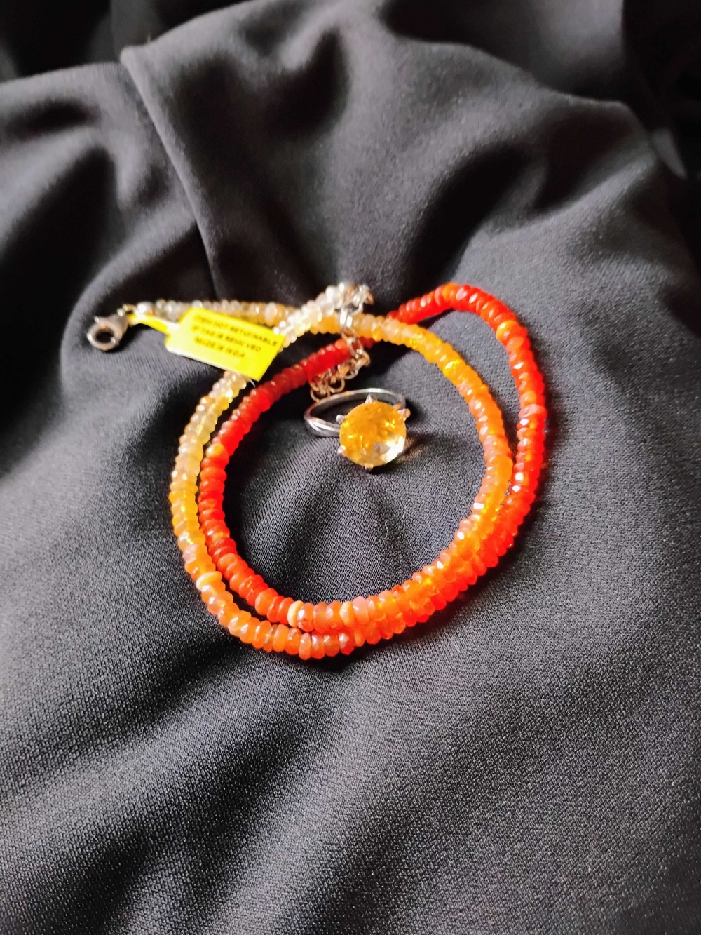 Bolero Necklace 18" w/3kt Yellow Citrine Ring set in .925 Sterling Silver.